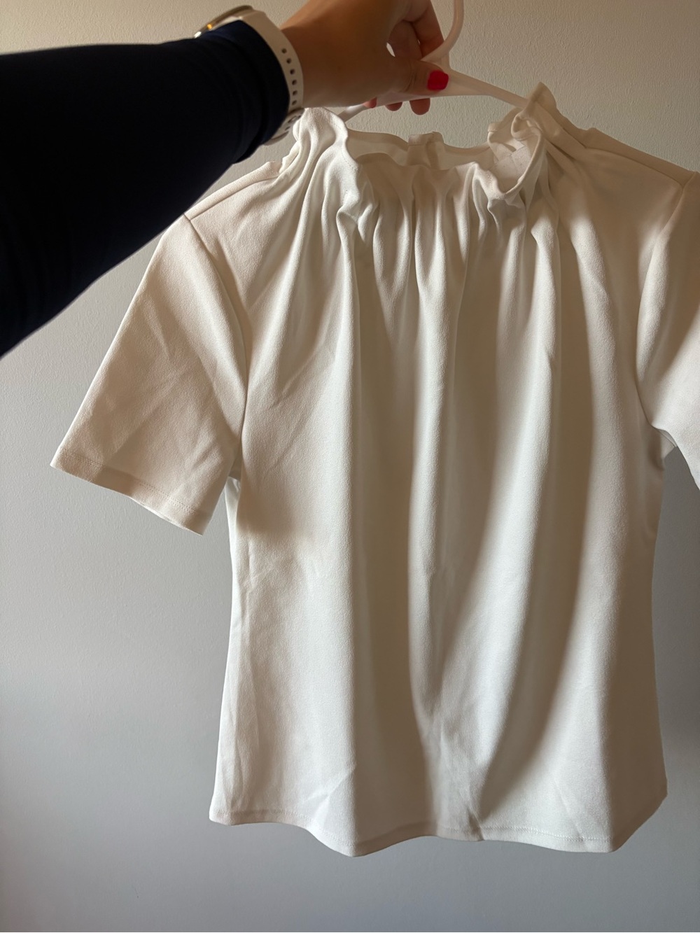 Ann Taylor Cream Short-Sleeve Gathered Neck Top